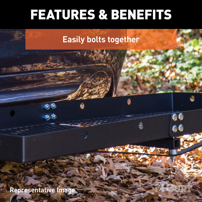CURT 18109 60in. x 20in. Black Steel Tray Cargo Carrier (Folding 2in. Shank; 500 lbs.) - Truck Part Superstore