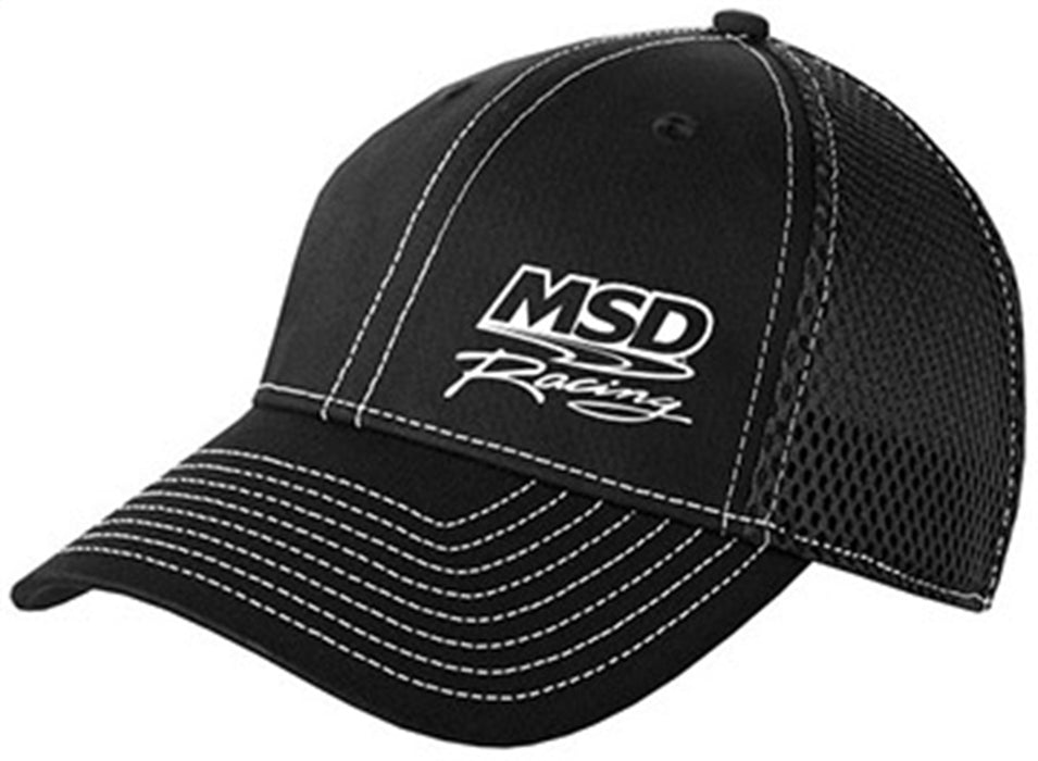 MSD 9523 Flexfit Mesh Baseball Cap; MSD Race Logo Left; Black w/White Stitching; M/L; - Truck Part Superstore