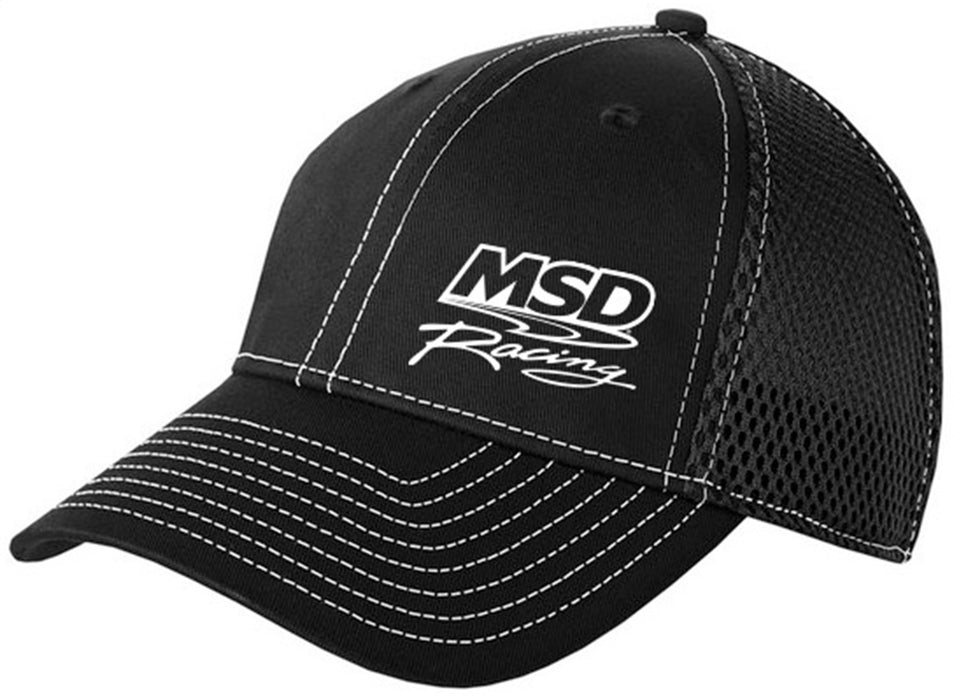 MSD 9524 Flexfit Mesh Baseball Cap; MSD Race Logo Left; Black w/White Stitching; L/XL; - Truck Part Superstore