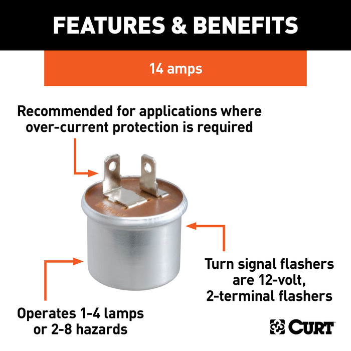 CURT 58310 CURT 58310 12-Volt 2-Terminal Turn Signal Flasher; 1-4 Lamps or 2-8 Hazards - Truck Part Superstore