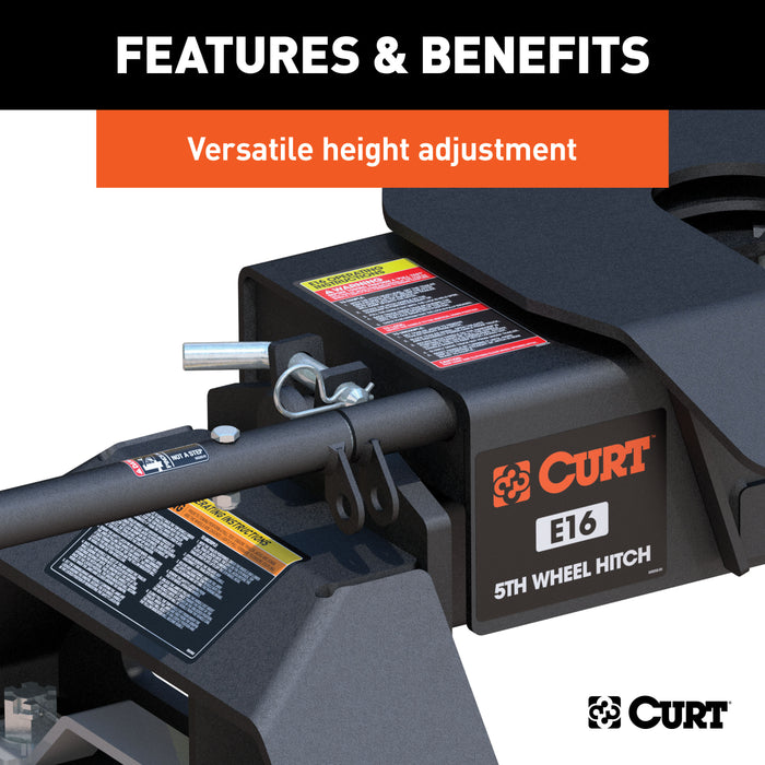 CURT 16097 E16 5th Wheel Hitch; Select Silverado; Sierra 2500; 3500 HD; 8ft. Bed Puck Syste - Truck Part Superstore