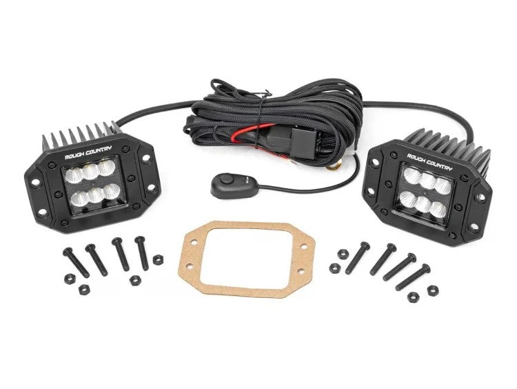 Rough Country 70113BL 2 Inch Square Flush Mount Cree LED Lights Pair Black Series, Flood Beam Rough Country - Truck Part Superstore