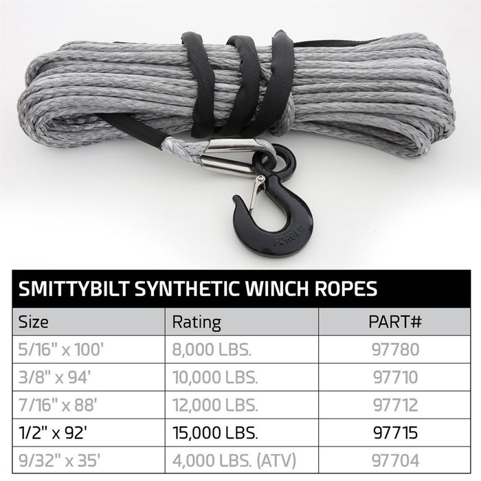 Smittybilt 97715 XRC Synthetic Rope 15,000 Lb 15/32 Inch X 92Ft Smittybilt - Truck Part Superstore