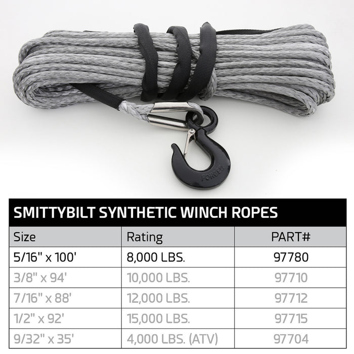 Smittybilt 97780 XRC Synthetic Rope 8,000 Lb 11/32 Inch X 100Ft Smittybilt - Truck Part Superstore