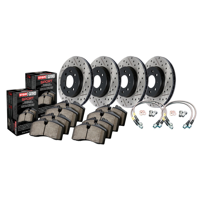 StopTech 978.47005 StopTech Sport Axle Pack; Slotted and Drilled; 4 Wheel Brake Kit w/Brake lines - Truck Part Superstore