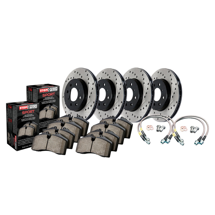 StopTech 979.47002 StopTech Sport Axle Pack; Drilled Rotor; 4 Wheel Brake Kit with Brake lines - Truck Part Superstore