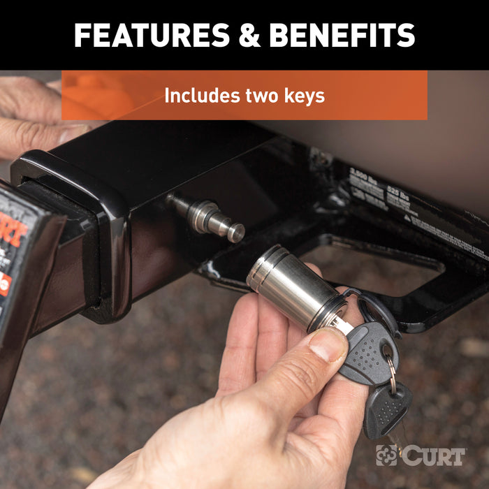 CURT 23517 1/2in. Hitch Lock with 5/8in. Adapter (1-1/4in. or 2in. Receiver; Barbell; Stain - Truck Part Superstore