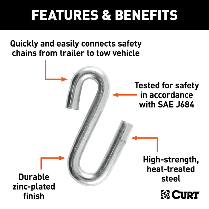 CURT 81620 CURT 81620 17/32-Inch Certified Trailer Safety Chain S-Hook; 7;600 lbs - Truck Part Superstore