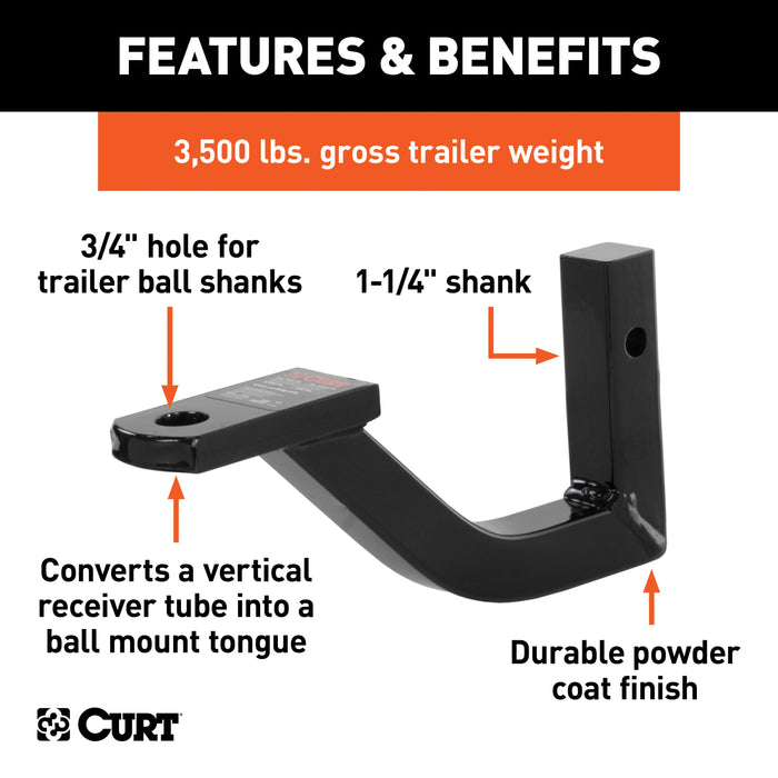 CURT 45507 Vertical Receiver Ball Mount (1-1/4in. Shank; 3;500 lbs.) - Truck Part Superstore
