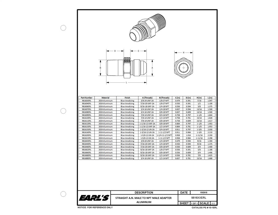Earl's Performance 981646ERL Straight Aluminum AN to NPT Adapter - Truck Part Superstore