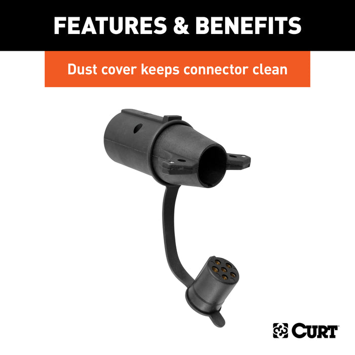 CURT 57255 Adapter with Tester (7-Way RV Blade to 6-Round Trailer; Center Pin Auxiliary) - Truck Part Superstore