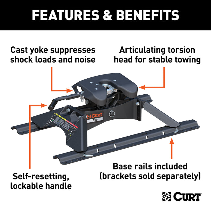 CURT 16191 CURT 16191 A30 5th Wheel Hitch with Base Rails; 30;000 lbs - Truck Part Superstore