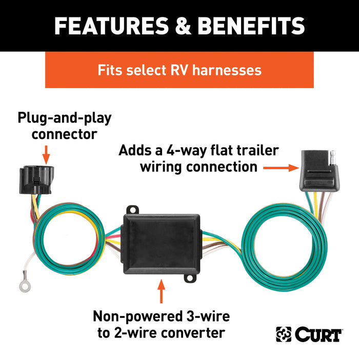 CURT 58919 CURT 58919 Towed-Vehicle RV Wiring Harness Add-On; 4-Pin Trailer Wiring - Truck Part Superstore