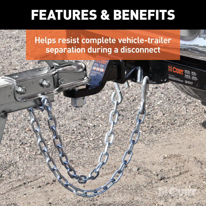 CURT 80312 27in. Safety Chain with 1 Snap Hook (2;000 lbs; Clear Zinc) - Truck Part Superstore