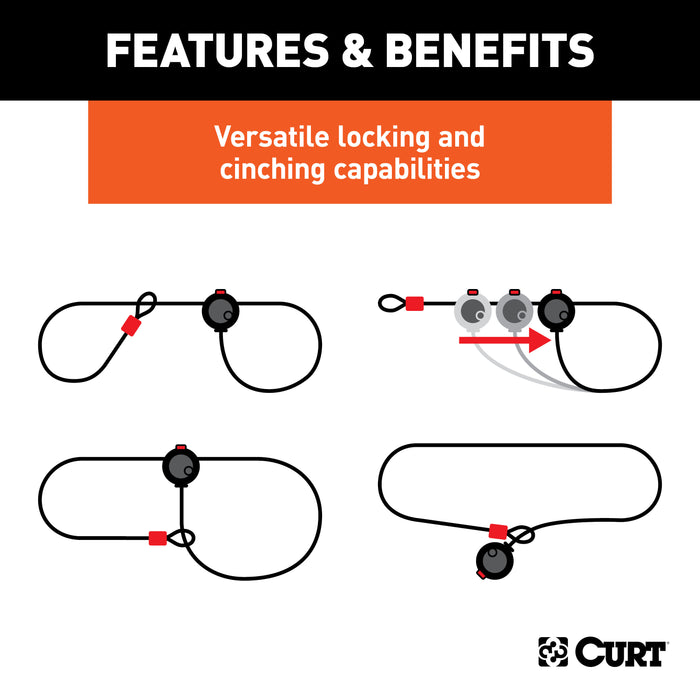 CURT 23666 Multi-Use Cable Lock (6ft. x 3/8in. Cable; Vinyl-Coated Braided Steel) - Truck Part Superstore