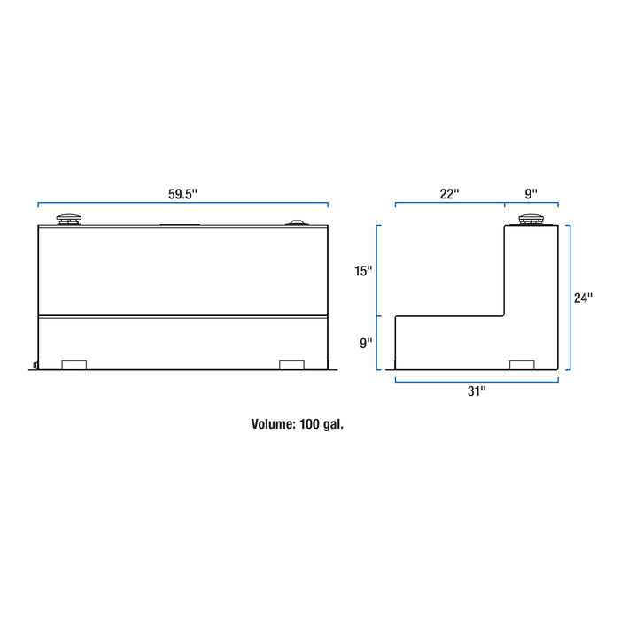 UWS TT-100-L-T-P-B Gloss Black 100-Gallon L-Shape Aluminum Transfer Tank - Truck Part Superstore