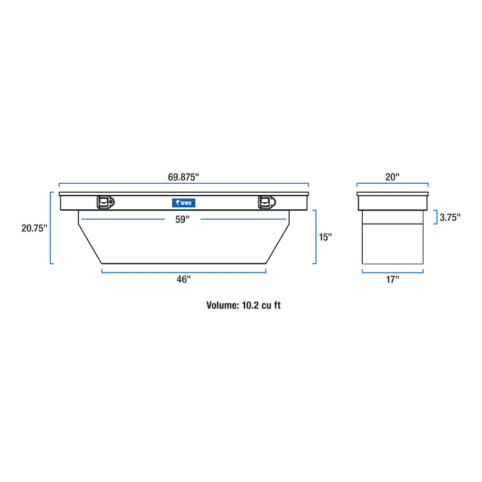 UWS TBSD-69-A-BLK Gloss Black Aluminum 69in. Deep Angled Crossover Truck Tool Box - Truck Part Superstore