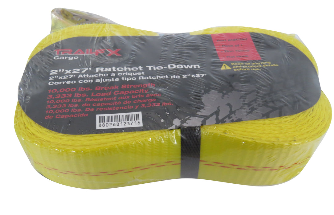 TrailFX A12029Y Cargo Tie Down 27 Ft x 2 3333 Lb Load 10K Lb Break Cap W/Ratchet Yel Sgl - Truck Part Superstore
