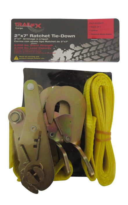 TrailFX A12041Y Cargo Tie Down 10 Ft x 2 2000 Lb Load 6000 Lb Break Cap W/Ratchet Yel Sgl - Truck Part Superstore