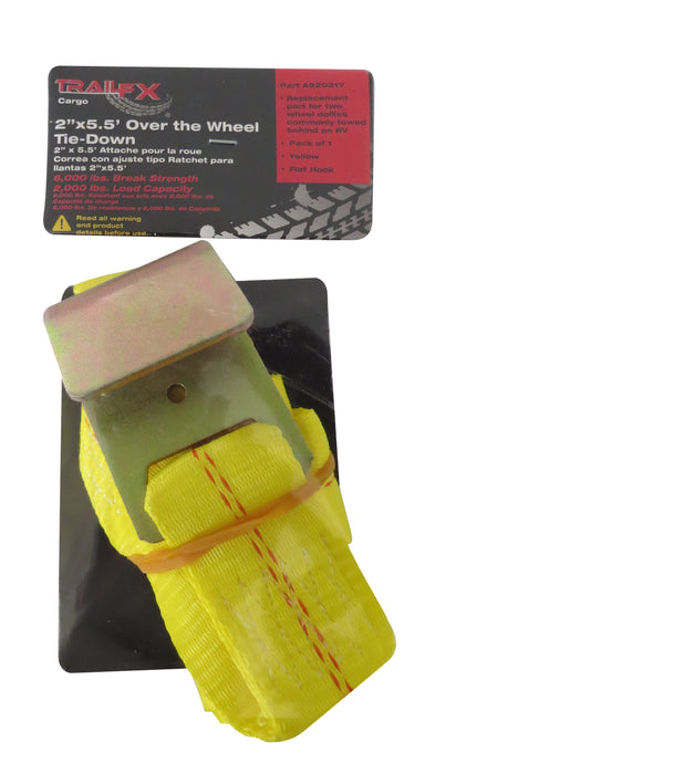 TrailFX A92021Y Over The Wheel Tie Down 5.5 Ft x 2 In 2000 Lb Cap W/O Ratchet Yellow Sgl - Truck Part Superstore