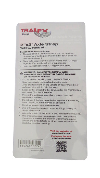 TrailFX A92031Y 24x2 1666 Lb Load Cap W/O Ratchet Yellow Sgl W/D-Ring - Truck Part Superstore
