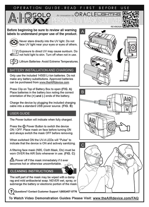 Oracle Lighting AIR-SOLO AIR Solo - Personal UV Irradiation Face Mask Respirator - Truck Part Superstore