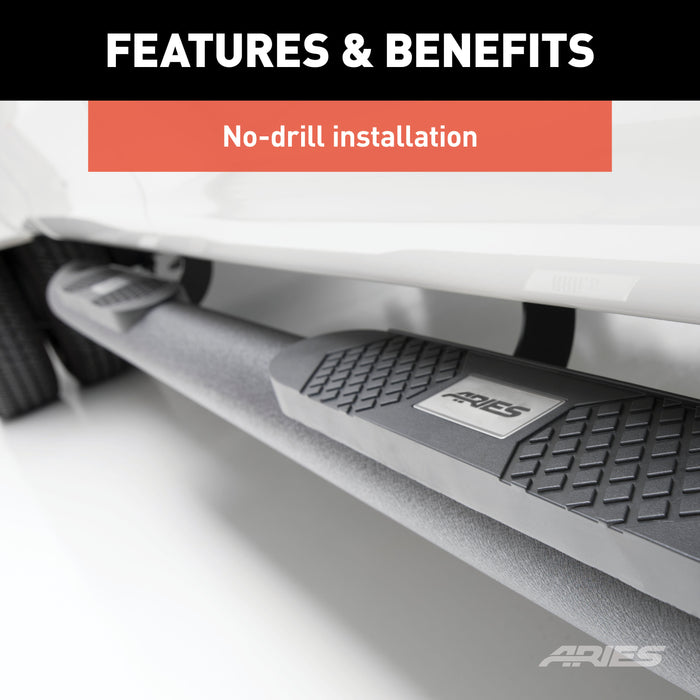 ARIES AL232009 Big Step 4in. Black Aluminum Round Side Bars; Select Toyota Tacoma - Truck Part Superstore