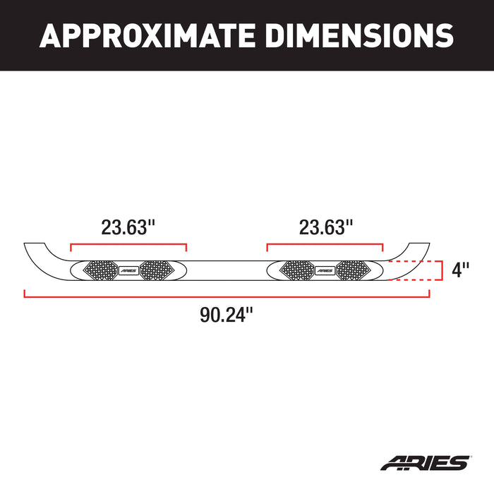 ARIES AL233043 Big Step 4in. Black Aluminum Round Side Bars; Select Ford F-150; F-250; F-350 - Truck Part Superstore