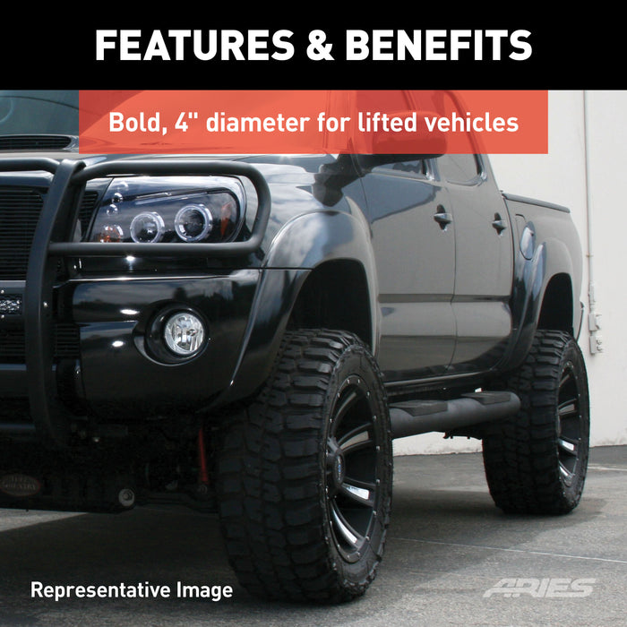 ARIES AL233043 Big Step 4in. Black Aluminum Round Side Bars; Select Ford F-150; F-250; F-350 - Truck Part Superstore