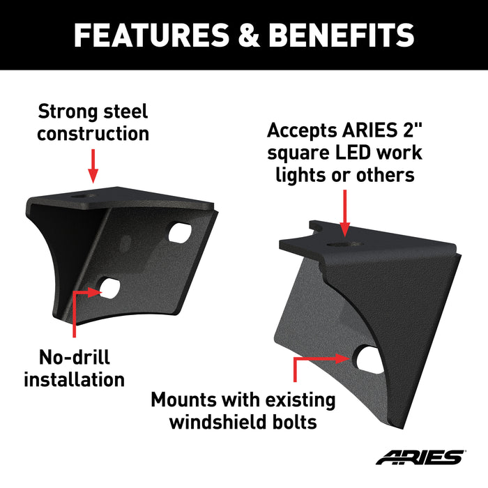 ARIES AR15800 ARIES AR15800 Jeep Wrangler JK Windshield Light Brackets; LEDs Sold Separately - Truck Part Superstore