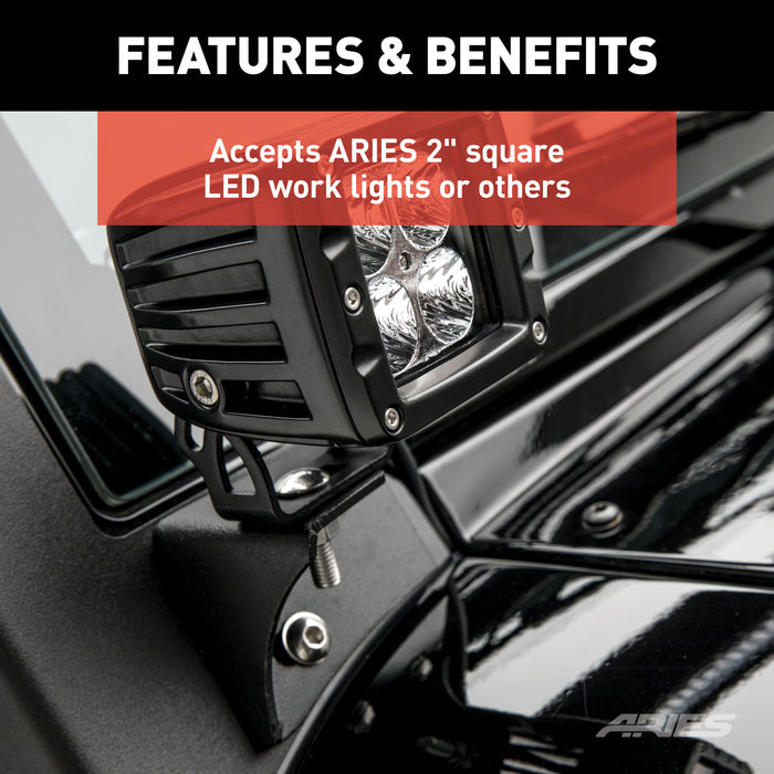 ARIES AR15800 ARIES AR15800 Jeep Wrangler JK Windshield Light Brackets; LEDs Sold Separately - Truck Part Superstore