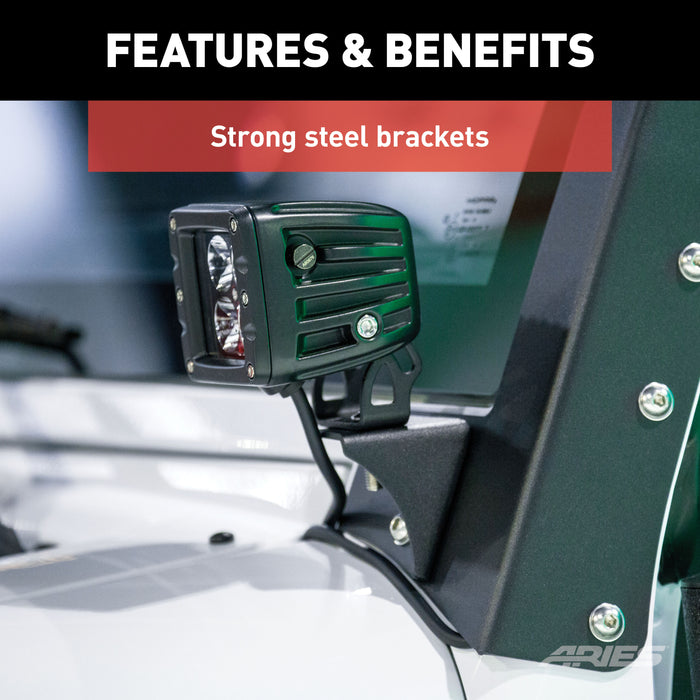 ARIES AR15800 ARIES AR15800 Jeep Wrangler JK Windshield Light Brackets; LEDs Sold Separately - Truck Part Superstore