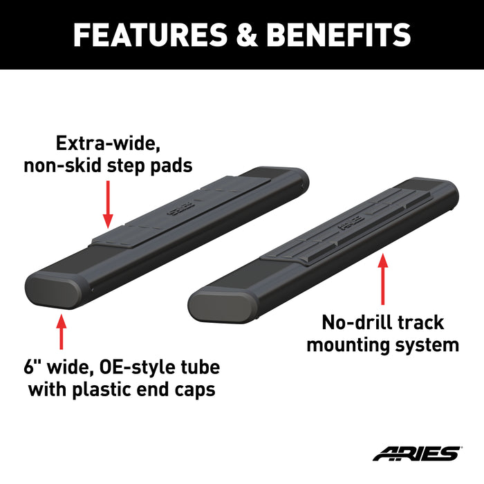 ARIES B2853 ARIES B2853 53-Inch Oval Black Aluminum Nerf Bars; Brackets Sold Separately - Truck Part Superstore