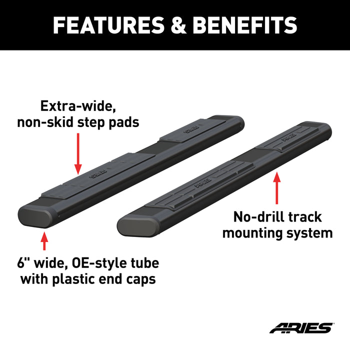 ARIES B2875 ARIES B2875 75-Inch Oval Black Aluminum Nerf Bars; Brackets Sold Separately - Truck Part Superstore