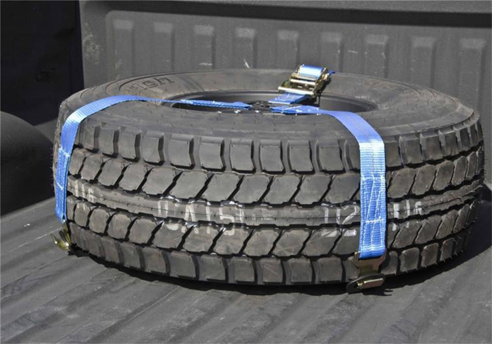 N-Fab BM1TSBL Gloss Black Bed Mounted Rapid Strap Tire Carrier with Blue Strap - Truck Part Superstore