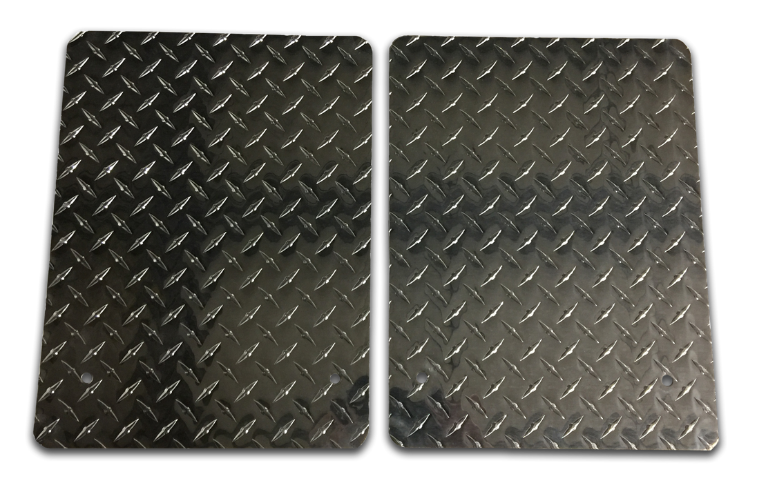 Owens Products C9100RSG Stone Guards for Dually Wing Running Boards / 12 Inch Rectangular / Diamond Tread Aluminum / Bright / Pair / Owens Products - Truck Part Superstore