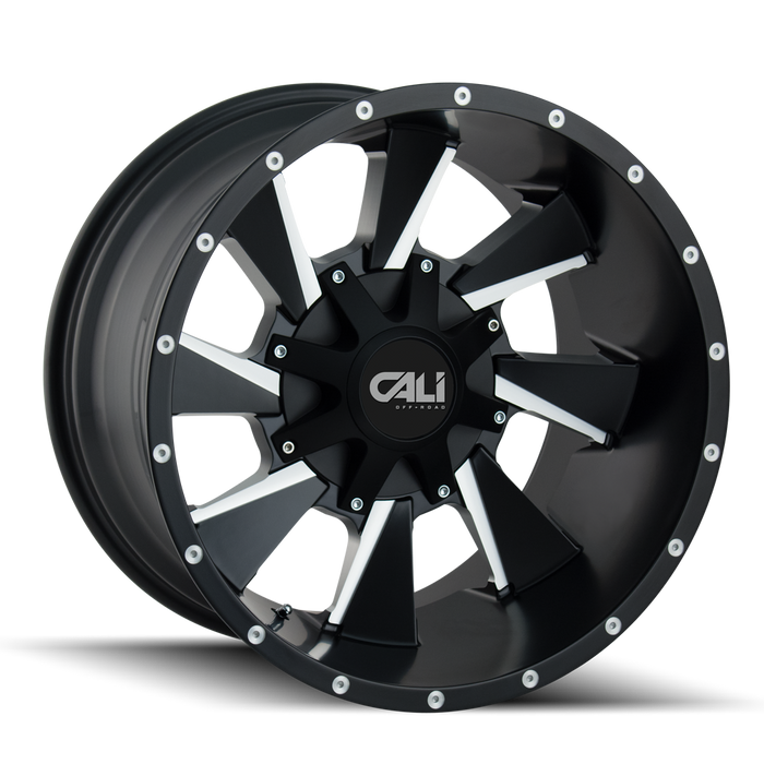 CALI OFF-ROAD 9106-22237M DISTORTED (9106) SATIN BLACK/MILLED SPOKES 22X12 6-135/6-139.7 -44MM 106MM - Truck Part Superstore