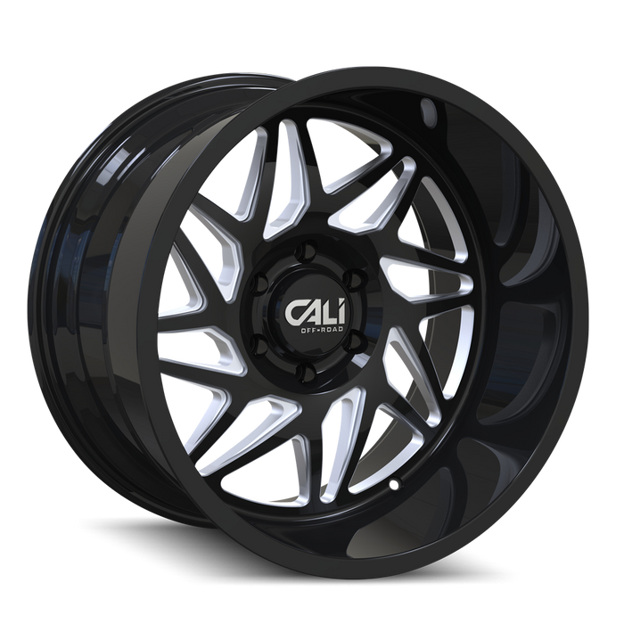 CALI OFF-ROAD 9112-24481BM GEMINI (9112) GLOSS BLACK/MILLED SPOKES 24X14 8-165.1 -76mm 125.2mm - Truck Part Superstore