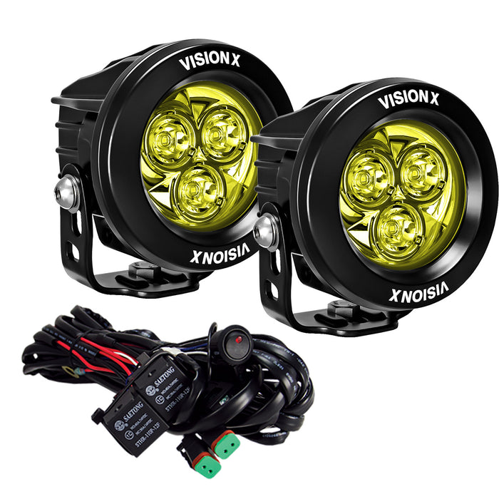 Vision X Lighting 9945811 PAIR OF 3.7" SELECTIVE YELLOW 3 LED CANNON CG2 LIGHTS INCLUDING HARNESS - Truck Part Superstore