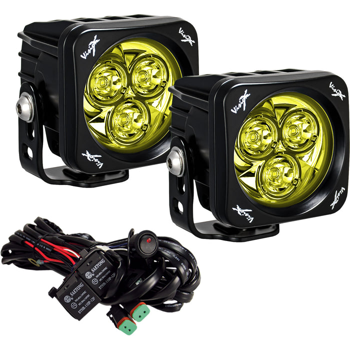 Vision X Lighting 9945880 PAIR OF 3.0" SQUARE SELECTIVE YELLOW 3 LED CANNON CG2 LIGHTS INCLUDING HARNESS - Truck Part Superstore