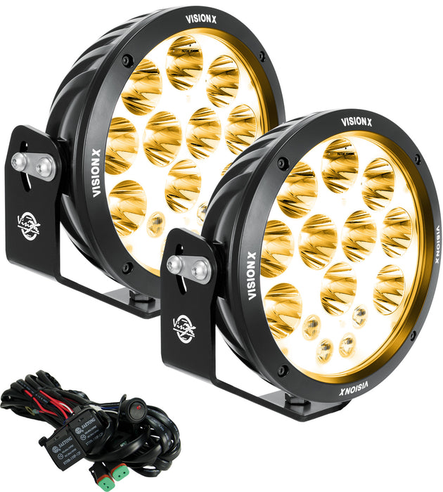 Vision X Lighting 1238217 PAIR OF 8.7" CANNON ADV AMBER HALO 14 LED LIGHT MIXED BEAM INCLUDING HARNESS - Truck Part Superstore