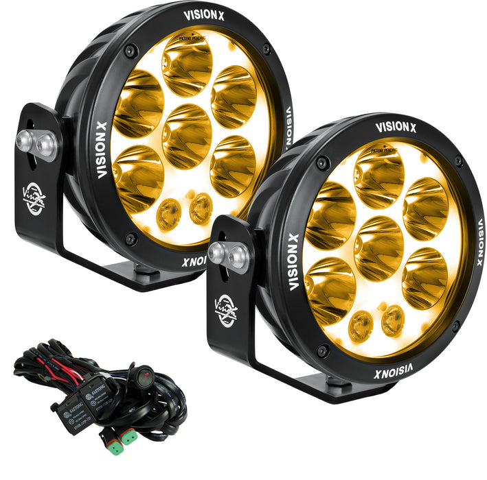 Vision X Lighting 1236217 PAIR OF 6.7" CANNON ADV AMBER HALO 8 LED LIGHT MIXED BEAM INCLUDING HARNESS - Truck Part Superstore