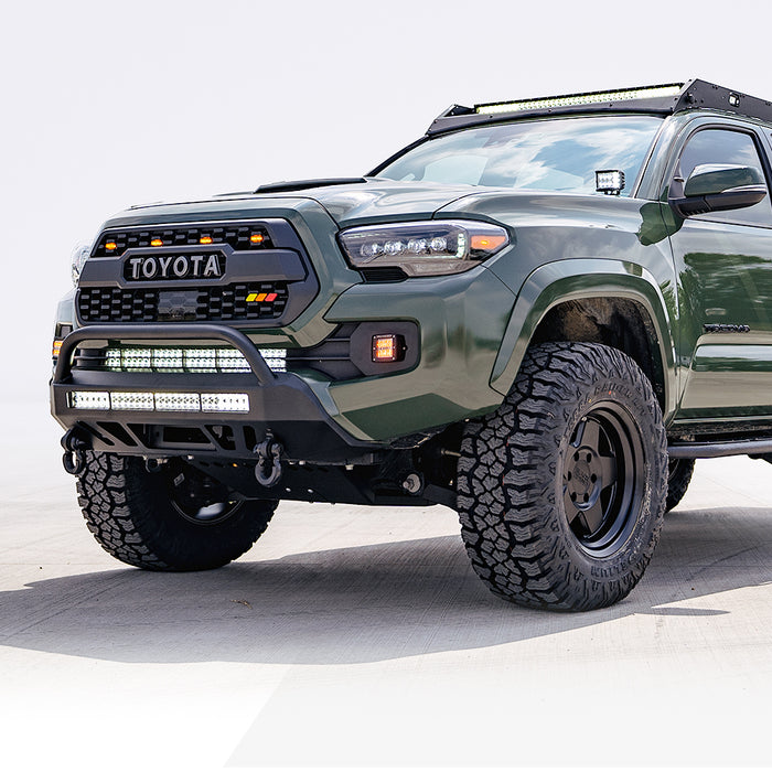 Cali Raised LED CR2993 16-Up Tacoma Stealth Bumper 32 Inch LED Bar Combo Beam Bumper Light Bar-Blue-Tall 32 Inch Combo Beam with Relocation Mounts No Switch No Winch No D-Ring Cali Raised LED - Truck Part Superstore