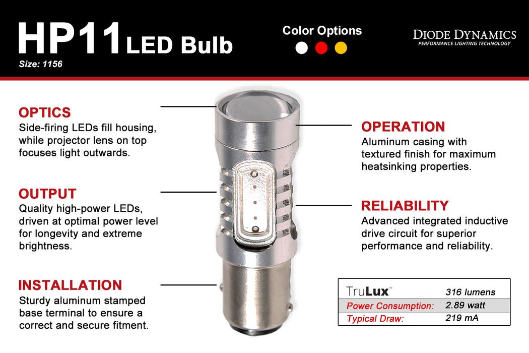 Diode Dynamics DD0002P 1156 LED Bulb HP11 LED Red Pair Diode Dynamics - Truck Part Superstore