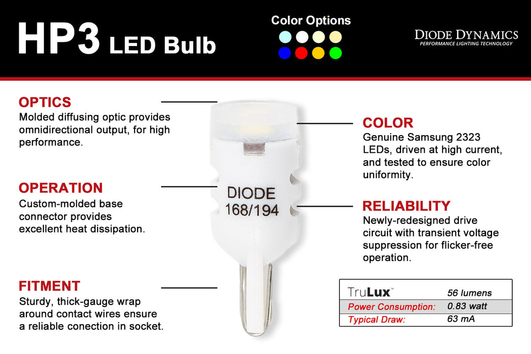Diode Dynamics DD0021S 194 LED Bulb HP3 LED Natural White Single Diode Dynamics - Truck Part Superstore