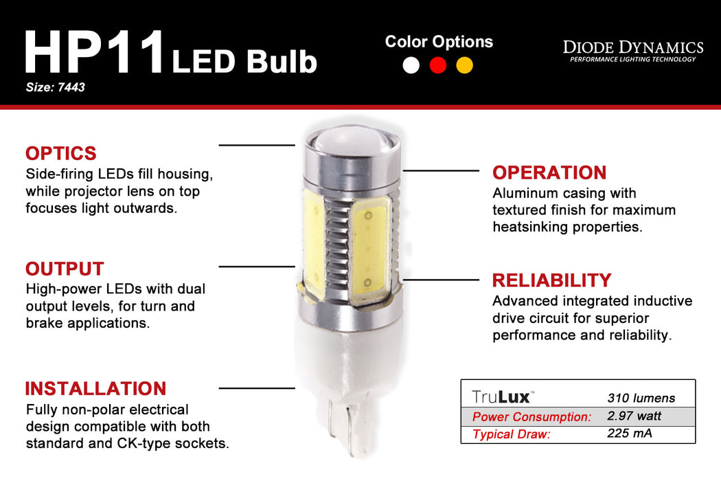 Diode Dynamics DD0108S 7443 LED Bulb HP11 LED Red Single Diode Dynamics - Truck Part Superstore
