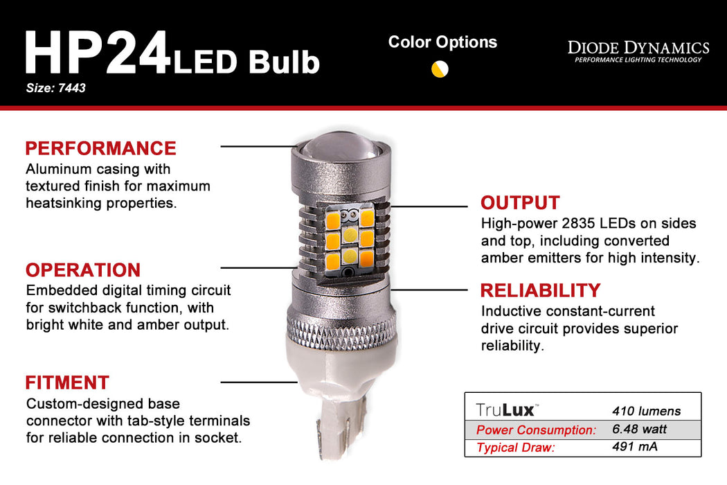 Diode Dynamics DD0110S 7443 LED Bulb HP24 LED Cool White Switchback Single Diode Dynamics - Truck Part Superstore