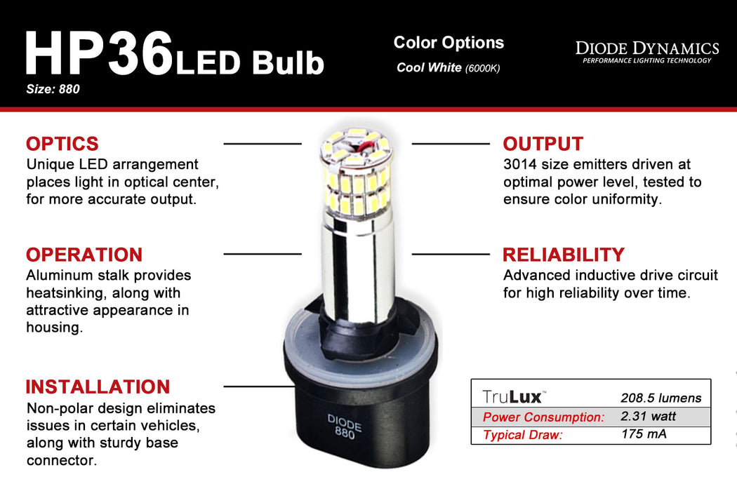 Diode Dynamics DD0125P 880 HP36 LED Bulb Cool White Pair Diode Dynamics - Truck Part Superstore