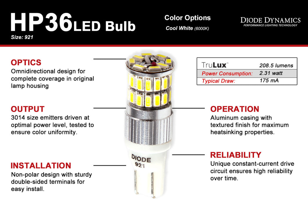 Diode Dynamics DD0143S 921 LED Bulb HP36 LED Cool White Single Diode Dynamics - Truck Part Superstore