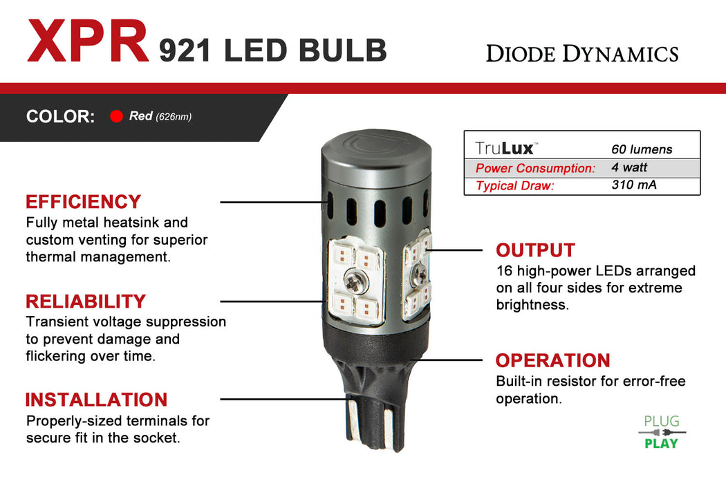 Diode Dynamics DD0395S 921 XPR LED Bulb Red Single Diode Dynamics - Truck Part Superstore